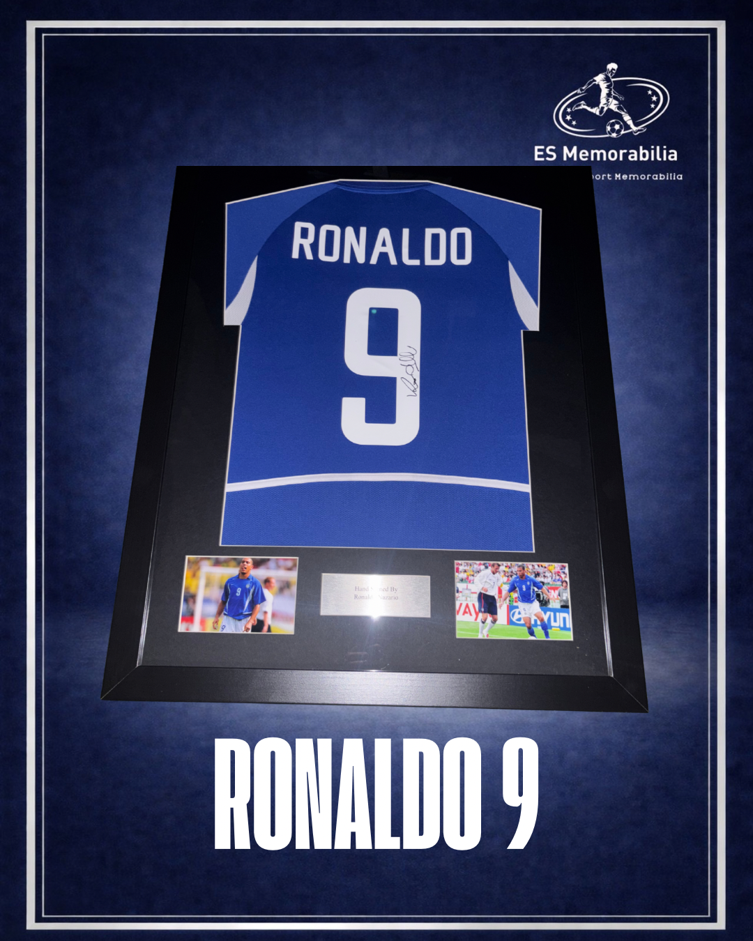 RONALDO NAZARIO HAND SIGNED FRAMED BRAZIL 2002 AWAY SHIRT
