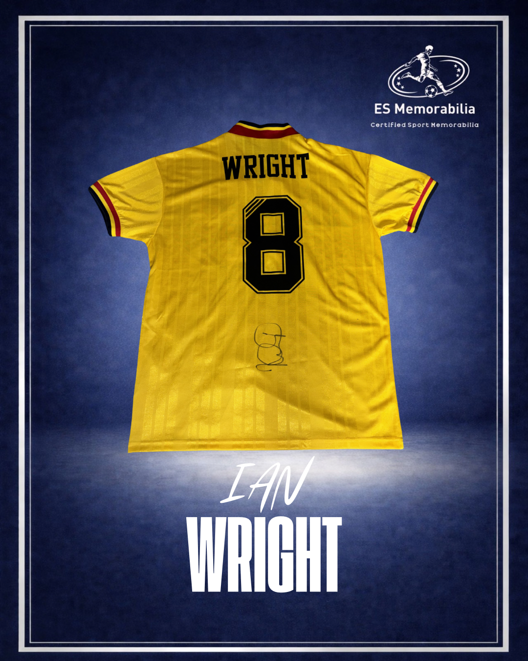 IAN WRIGHT HAND SIGNED ARSENAL FC 1993/94 AWAY SHIRT