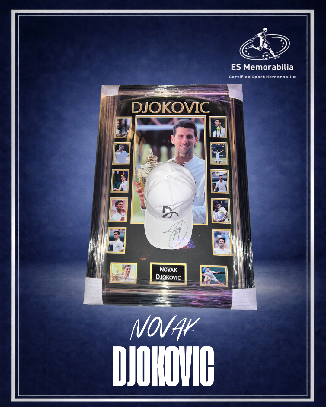 NOVAK DJOKOVIC HAND SIGNED FRAMED CAP