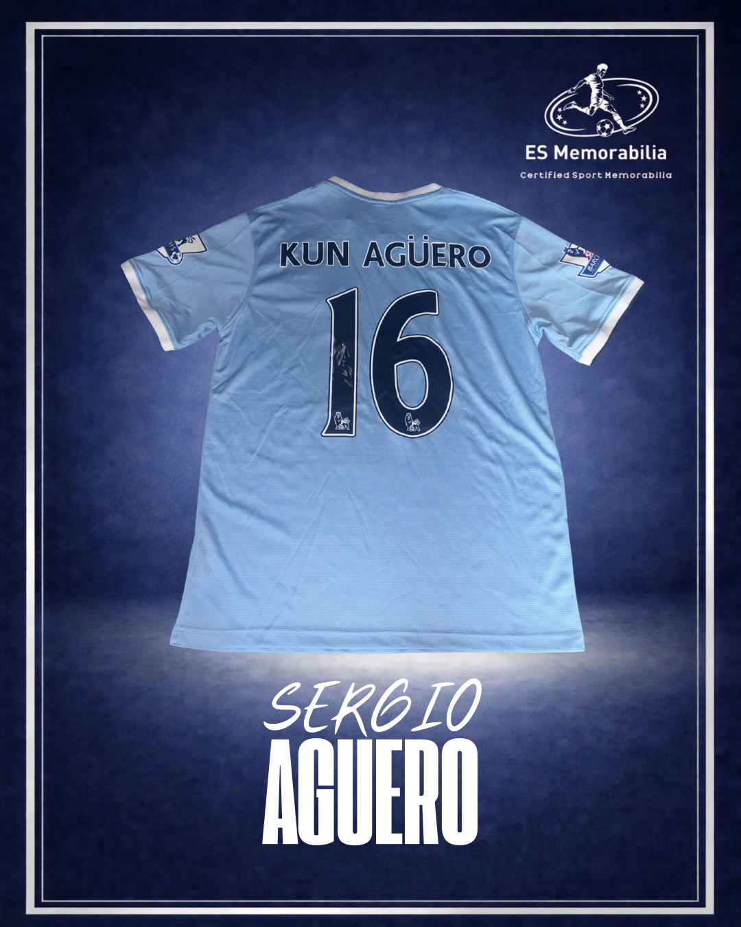 SERGIO KUN AGUERO HAND SIGNED MANCHESTER CITY 2013/14 HOME SHIRT