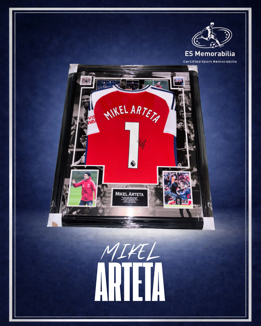 MIKEL ARTETA HAND SIGNED FRAMED ARSENAL 2023/24 1/1 CUSTOM PAINTING